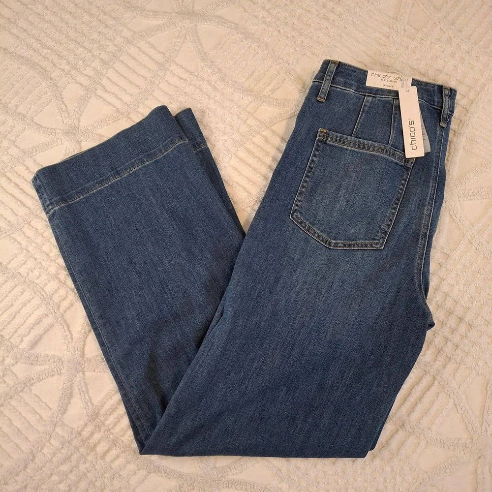 Chico's Women 8R 1R Blue Trouser Jeans Wide Leg Stretch Denim NWT